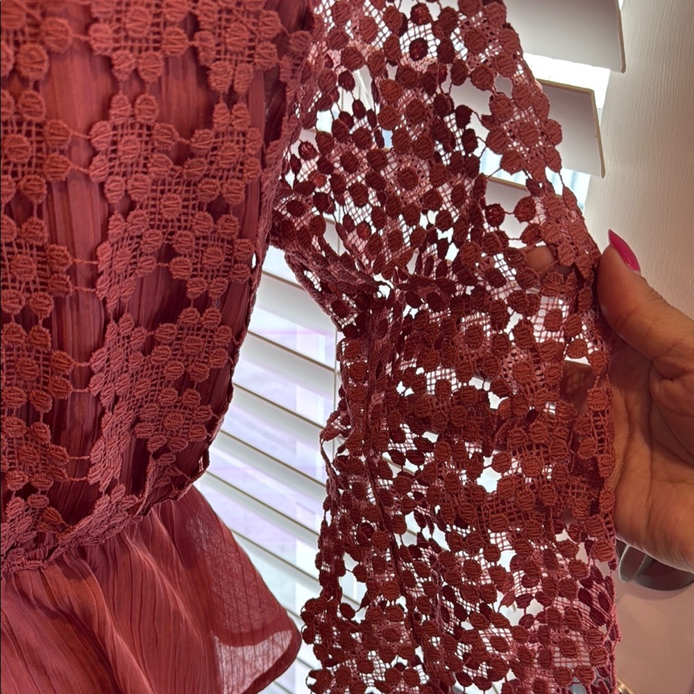 Elegant Lace Tie-Front Top in Rust - Picture 4 of 7